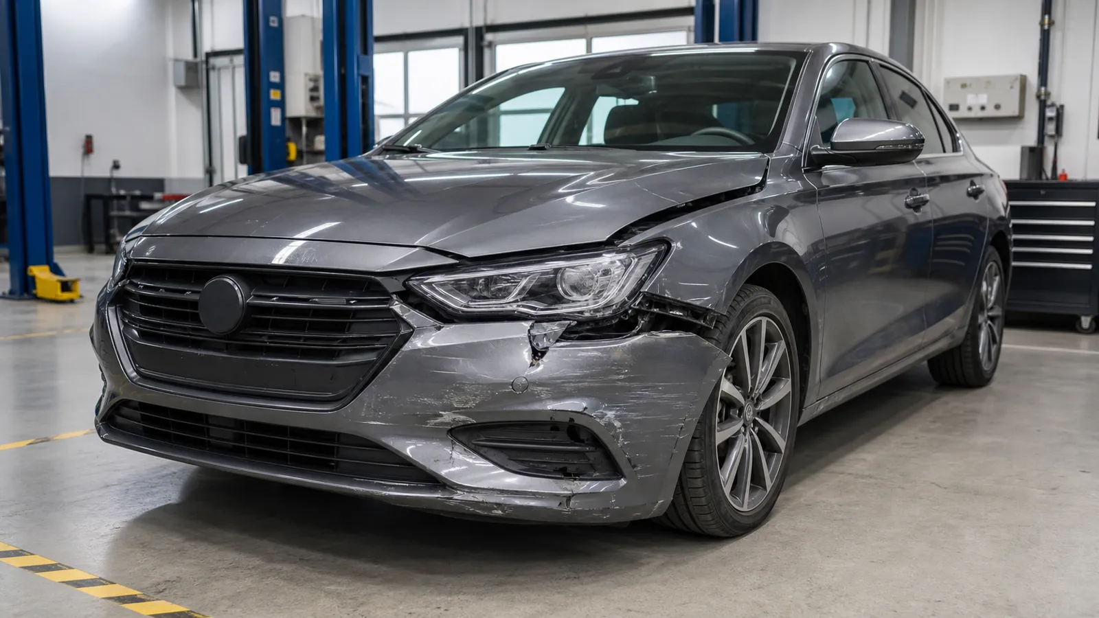 Car before repair, with front-end damage