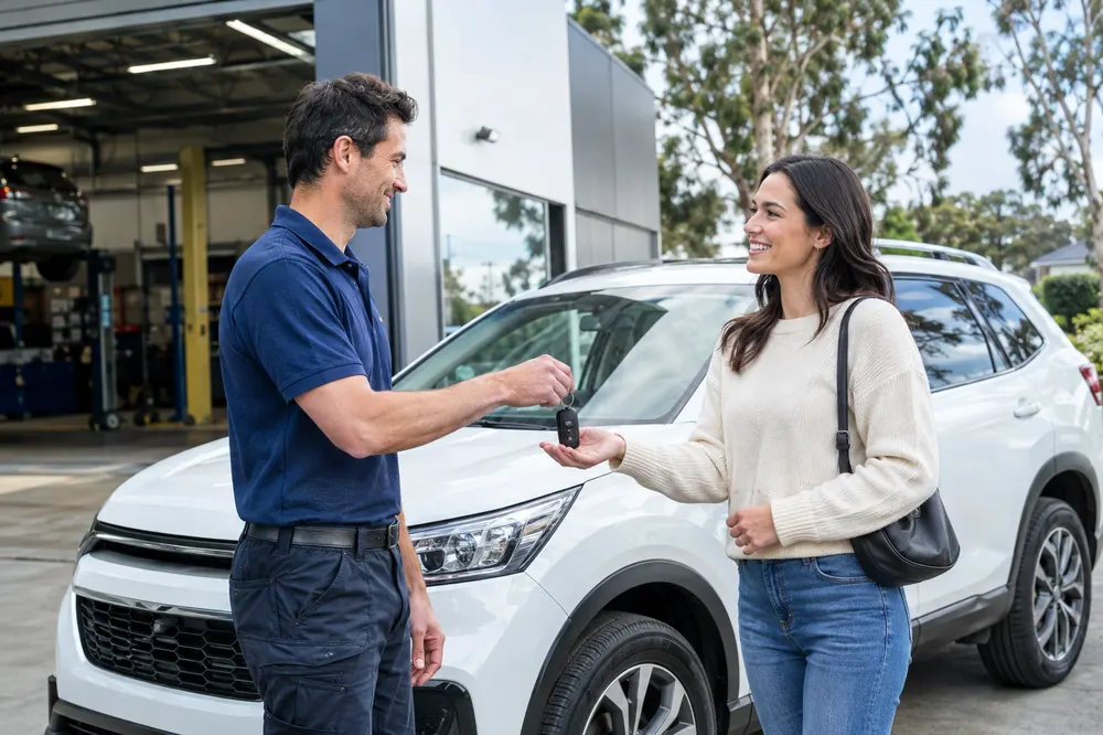 Staff member handing car keys to a customer
